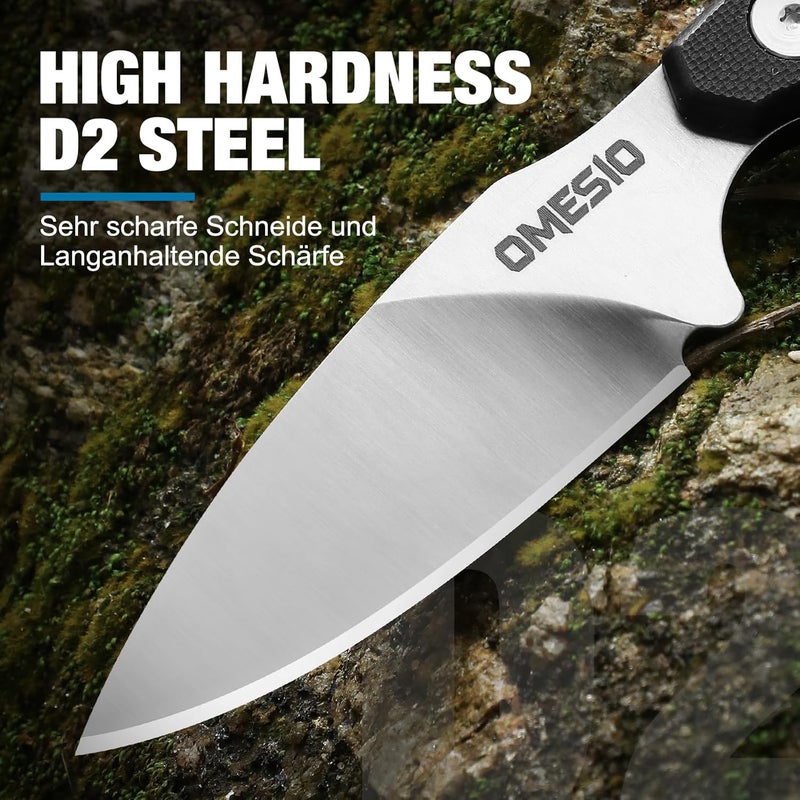Omesio Compact Neck Knife With Clip, 5.82" With Sheath and Necklace, D2 Steel 2.99-Inch Blade, Full Tang G10 Handle, Fixed Blade for EDC, Hiking, Camping - Image 2